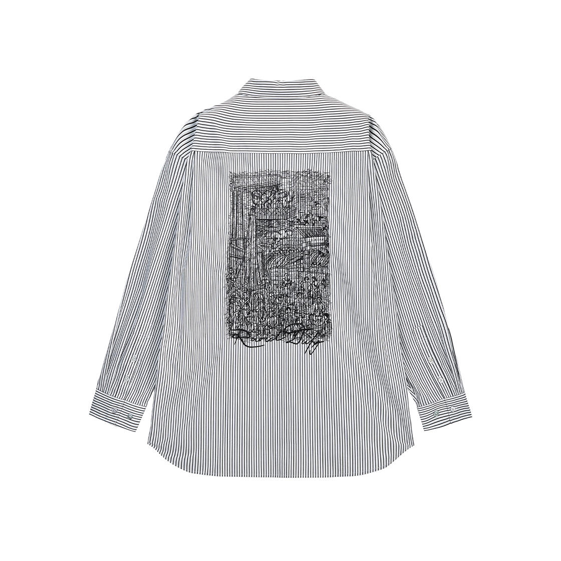 BI2SH213BK ZIOSONGZIO COLLECTION Raoul Dufy Artwork Asymmetric Stripe Shirt Black