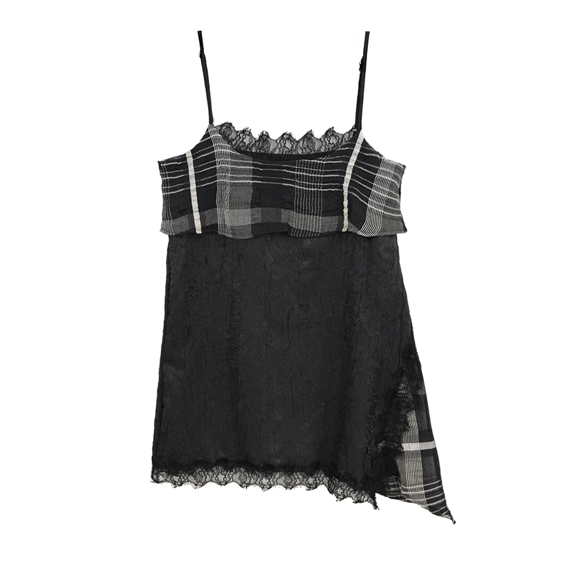 솜속 로지 링클 콘트라스트 슬립 드레스 블랙(SOMSOC Rosy Wrinkle Contrast Slip Dress Black)