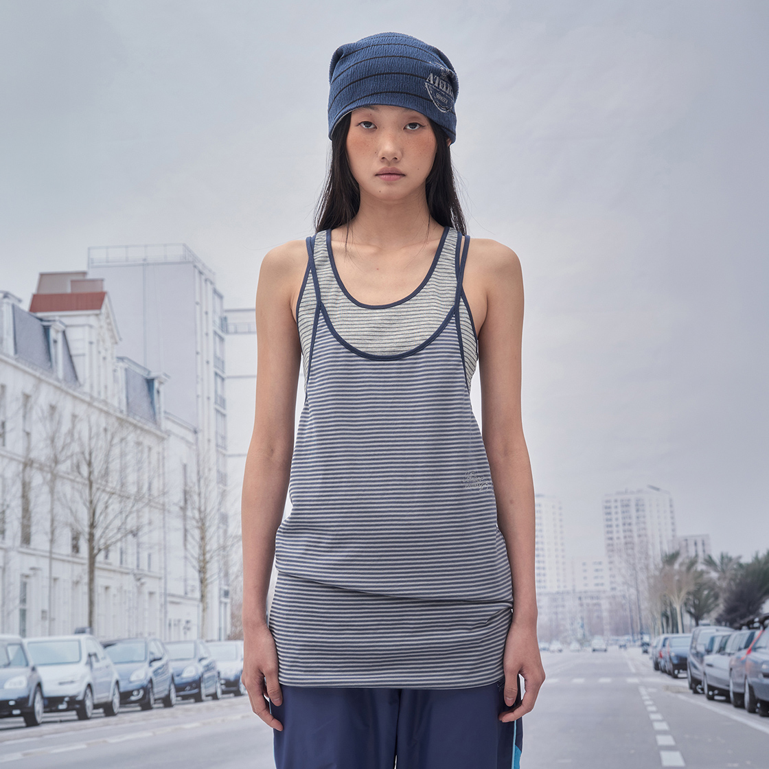 솜속 이브 스트라이프 레이어드 롱 슬리브 네이비(SOMSOC Eve Stripe Layered Long Sleeveless Navy) - 2