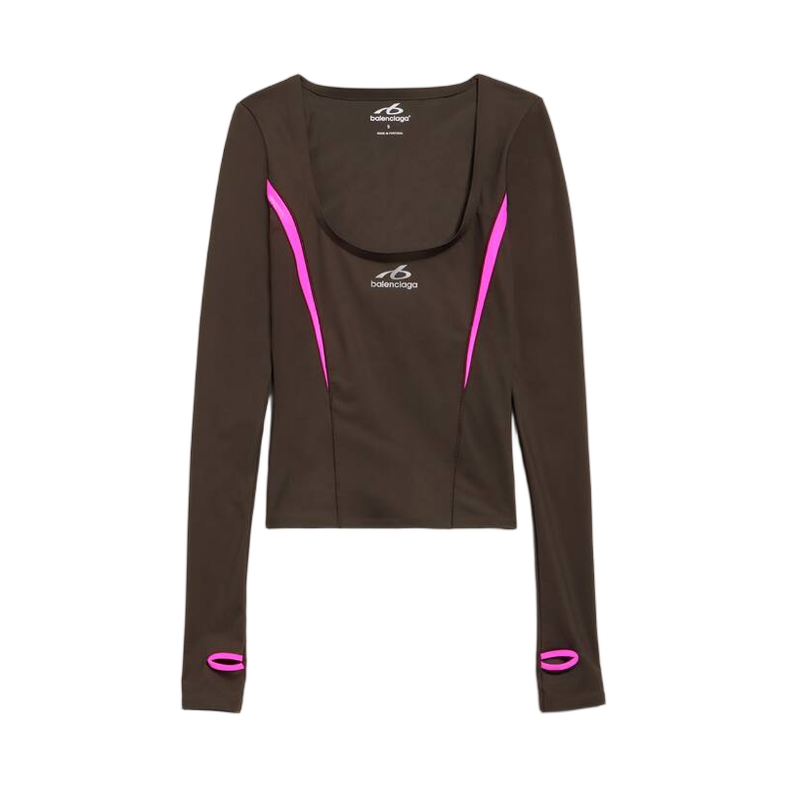 A002EMTUVN72866 (W) Balenciaga Techwear Fitted Long Sleeve Top Khaki Brown Neon Pink