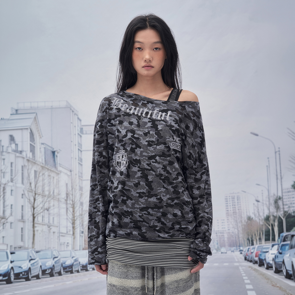 솜속 보에르 카모 비대칭 탑 챠콜(SOMSOC Voer Camo Asymmetry Top Charcoal) - 2