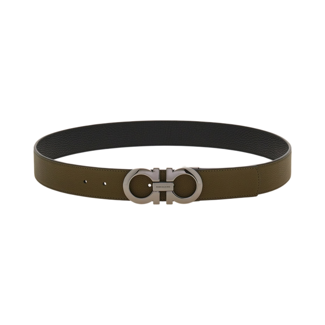 675542-790259 Ferragamo Reversible Adjustable Gancini Belt Olive Green Black