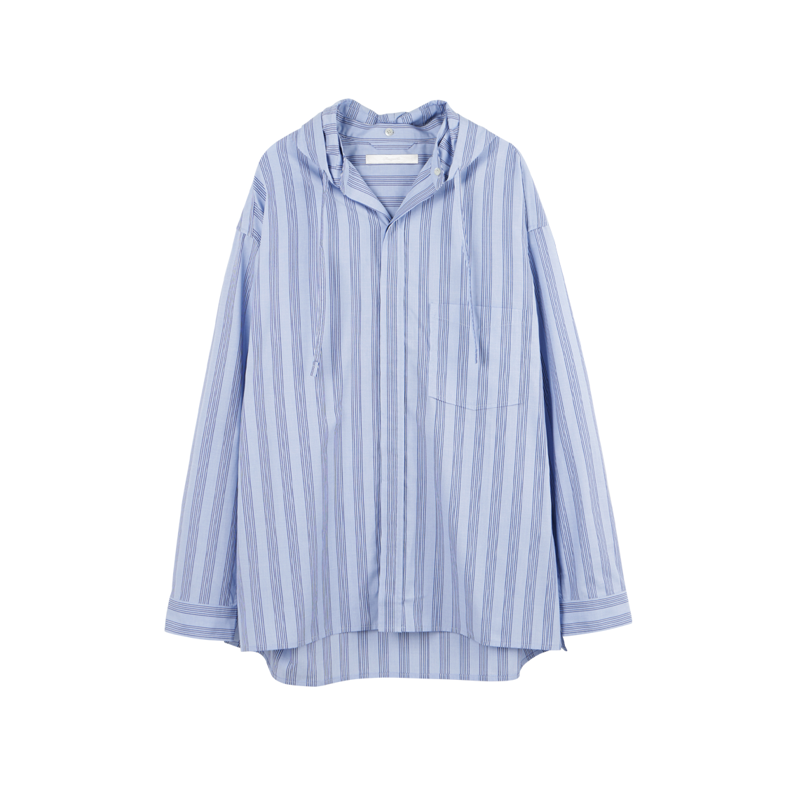 아마이유우츠 오프셋 스트라이프 후디드 셔츠 스카이 블루(Amaiyuutsu Offset Stripe Hooded Shirt Sky Blue)