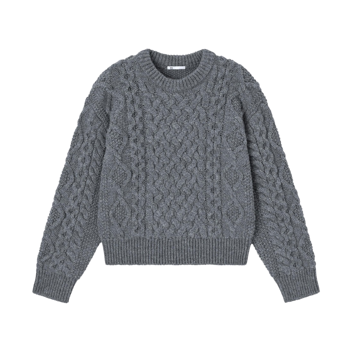 358013-06 (W) GU Cable Crewneck Knitted Pullover Gray