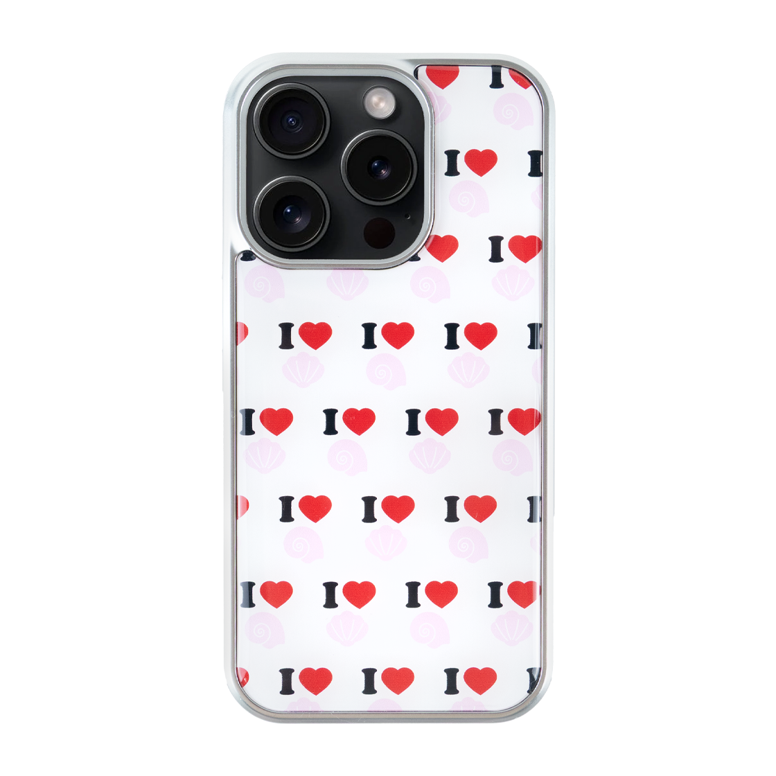 꼴라주바캉스 아이 러브 씨 프렌즈 패턴 실버 에폭시 케이스 레드 쉘(COLLAGEVACANCE I ♥ Sea Friends Pattern Silver Epoxy Case Red Shell)