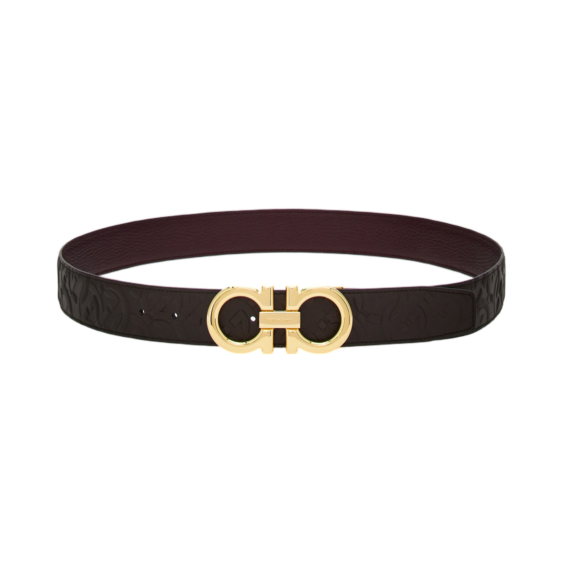 679710-770651 Ferragamo Reversible Adjustable Gancini Belt Dark Brown Black