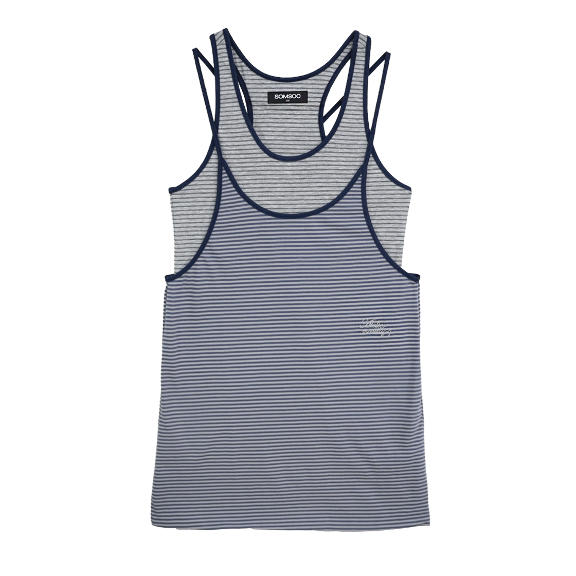 솜속 이브 스트라이프 레이어드 롱 슬리브 네이비(SOMSOC Eve Stripe Layered Long Sleeveless Navy)