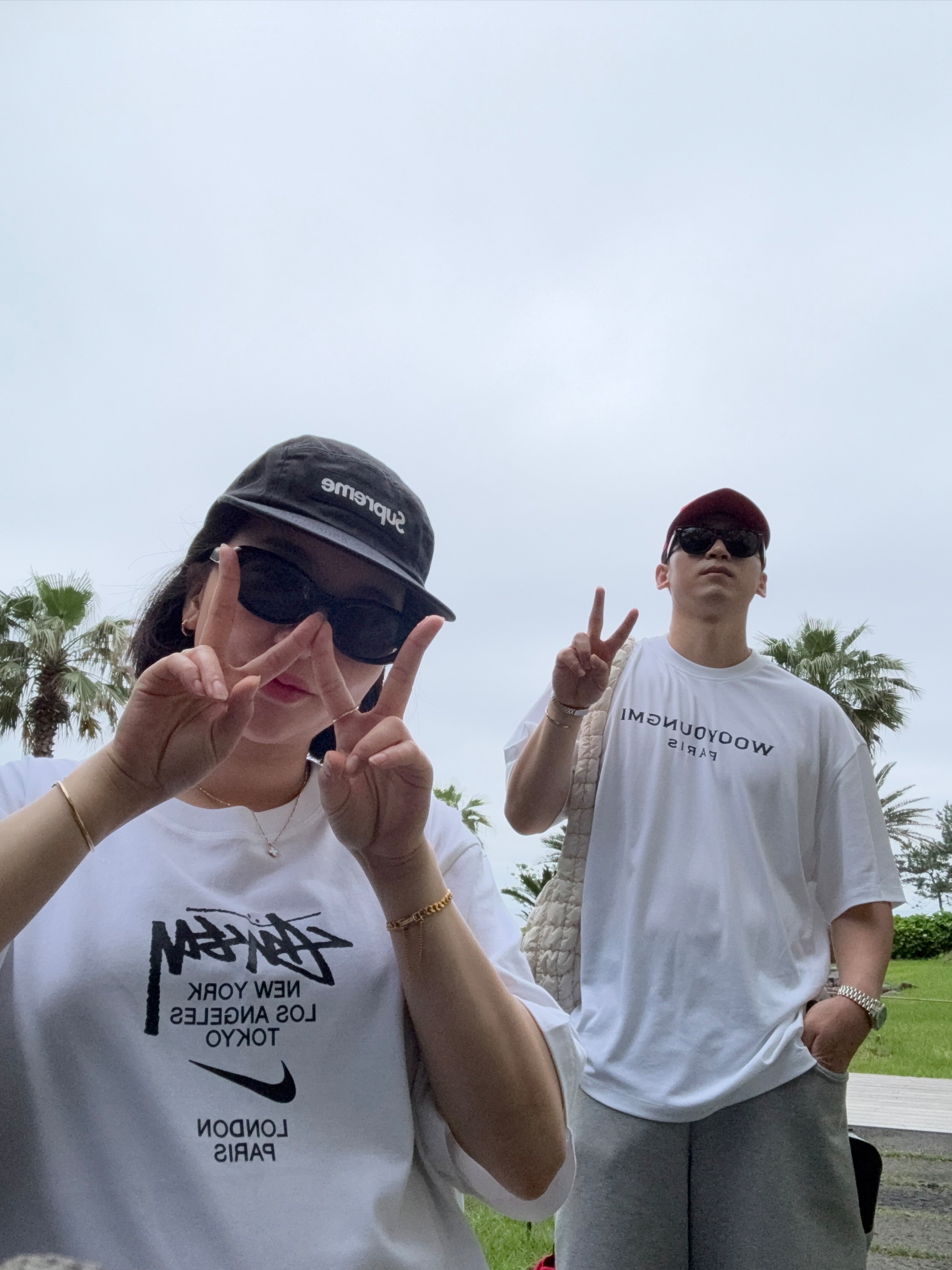 Supreme Washed Chino Twill Camp Cap Black, Wooyoungmi Front Logo T-Shirt White - 25SS 착용 스타일