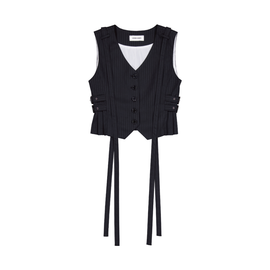 던다운 시그니처 스트랩 플리츠 벨트 베스트 - 블랙(DAWNDOWN Signature Strap Pleats Belt Vest Black)