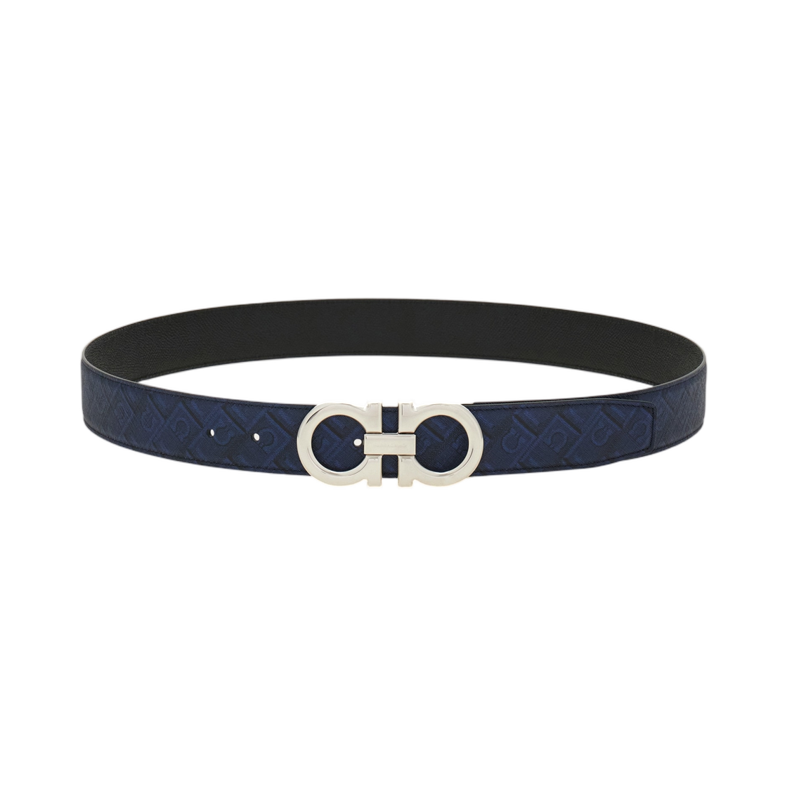 679710-790394 Ferragamo Reversible Adjustable Gancini Belt Dark Navy Blue Black