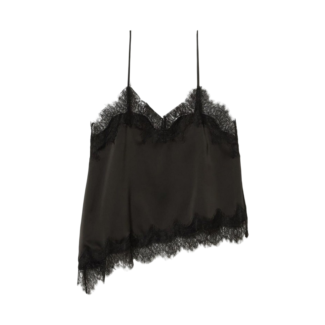 (W) 레이 빔즈 레이스 트리밍 사틴 캐미솔 블랙((W) Ray Beams Lace Trimmed Satin Camisole Black) - 2