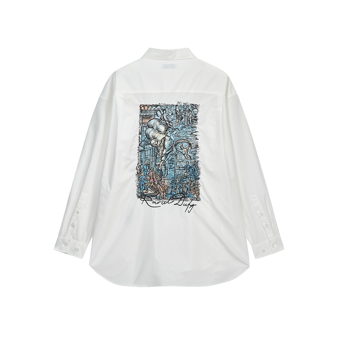 BI2SH215WH ZIOSONGZIO COLLECTION Raoul Dufy Artwork Asymmetric Shirt White