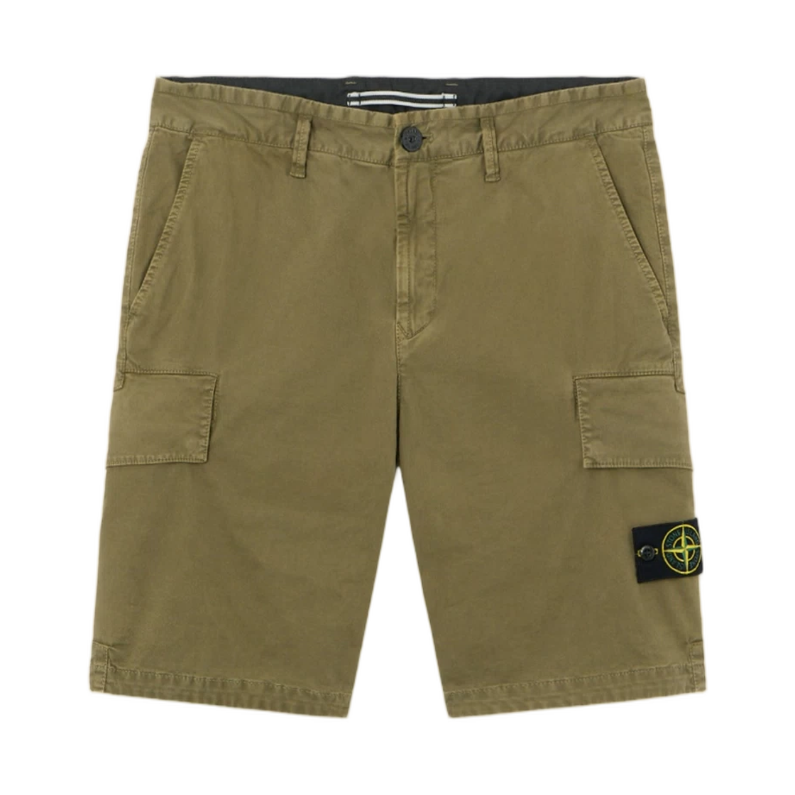 L1S15L1000-18S0004-V015G Stone Island L100018 Organic Cotton Stretch Broken Twill Old Effect Slim-Fit Cargo Shorts with Asymmetrical Seams Military Green - 26SS