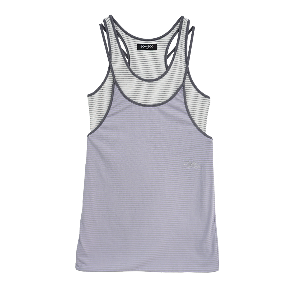 솜속 이브 스트라이프 레이어드 롱 슬리브 모브(SOMSOC Eve Stripe Layered Long Sleeveless Mauve)