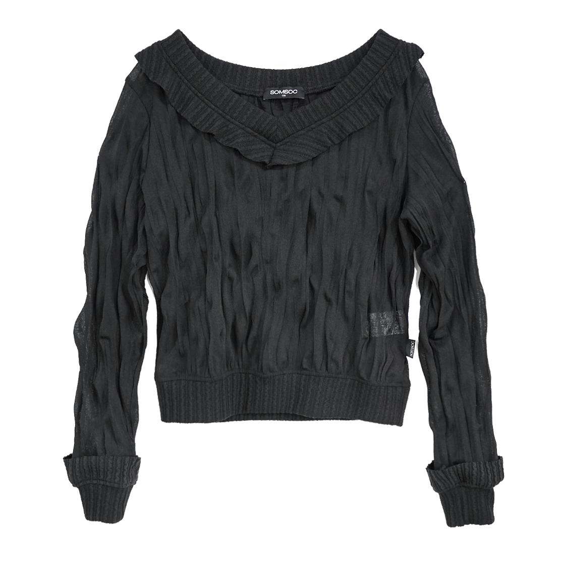 솜속 딤 링클 로우컷 스웻셔츠 블랙(SOMSOC Dim Wrinkle Raw-Cut Sweatshirt Black)