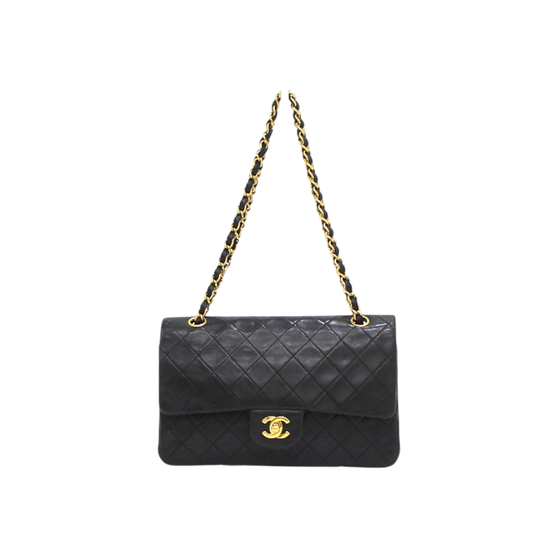 ITG26ASQTH7U Chanel Classic Medium Black Lambskin Shoulder Bag Gold Chain