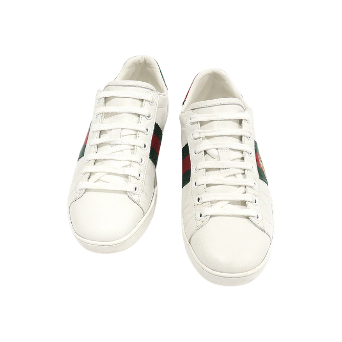 ITPKMI4RD3HU Gucci 431942 White Leather Web Bee Embroidered Ace Sneakers