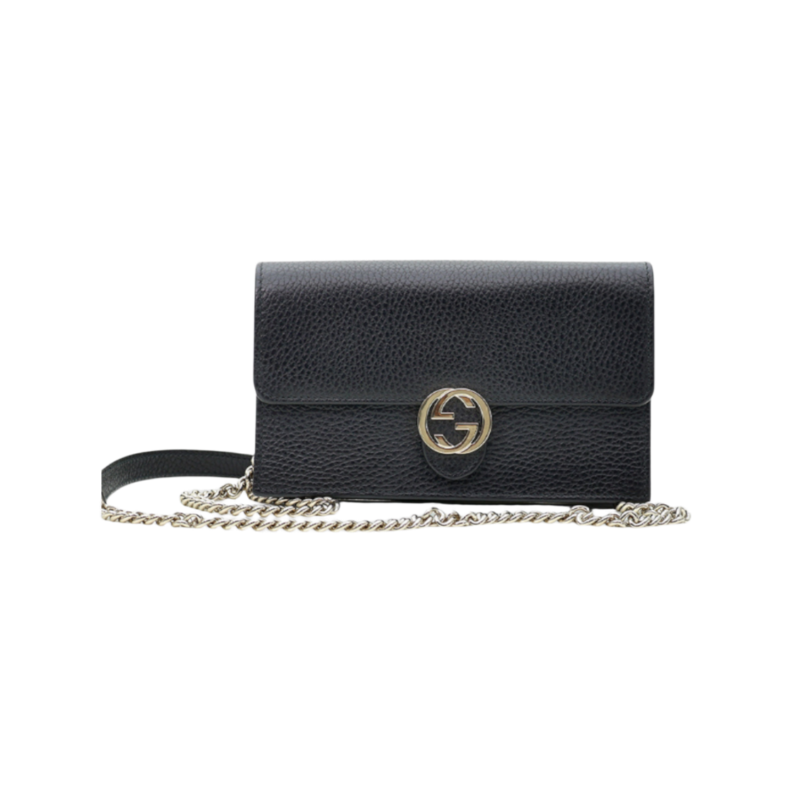 구찌 615523 블랙 레더 인터로킹 GG 금장 WOC 체인 크로스백(Gucci 615523 Black Leather Interlocking GG Gold Chain WOC Crossbody Bag) - 1