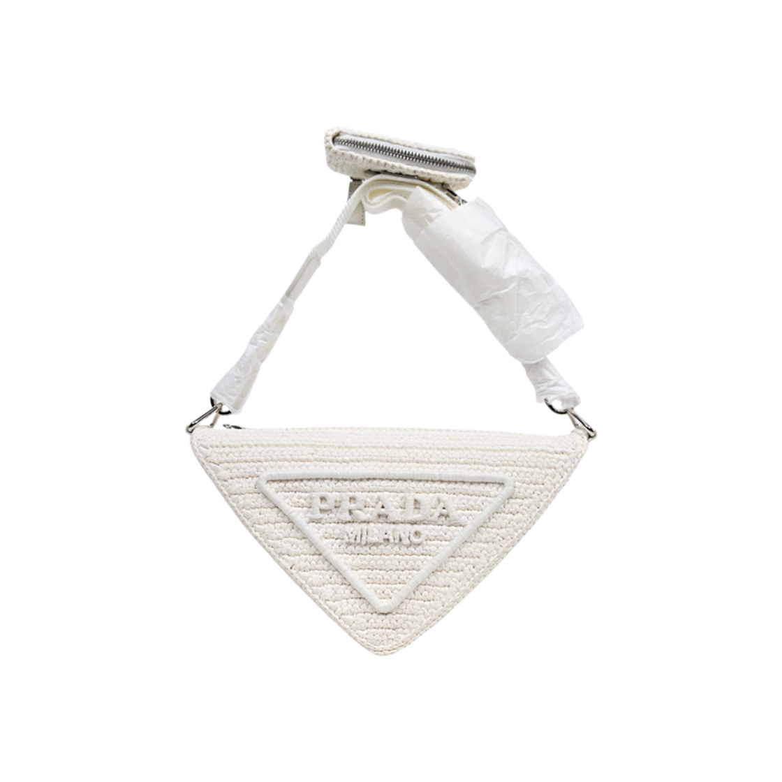 프라다 화이트 라피아 트라이앵글 숄더백 D-A58504(Prada White Raffia Triangle Shoulder Bag D-A58504) - 1