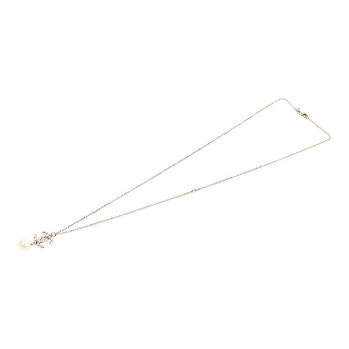 샤넬 샴페인 골드 스트라스 크리스탈 펄 진주 드롭 목걸이(Chanel Champagne Gold Crystal Pearl Drop Necklace) - 1