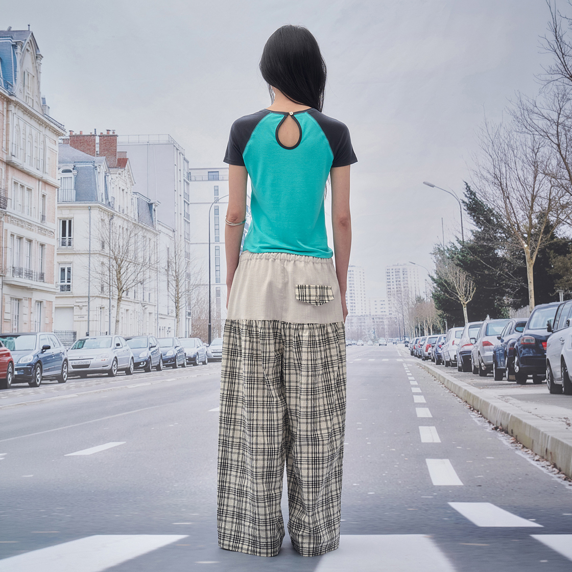 솜속 베이 데님 체크 라운지 팬츠 베이지(SOMSOC Bay Denim Check Lounge Pants Beige) - 3