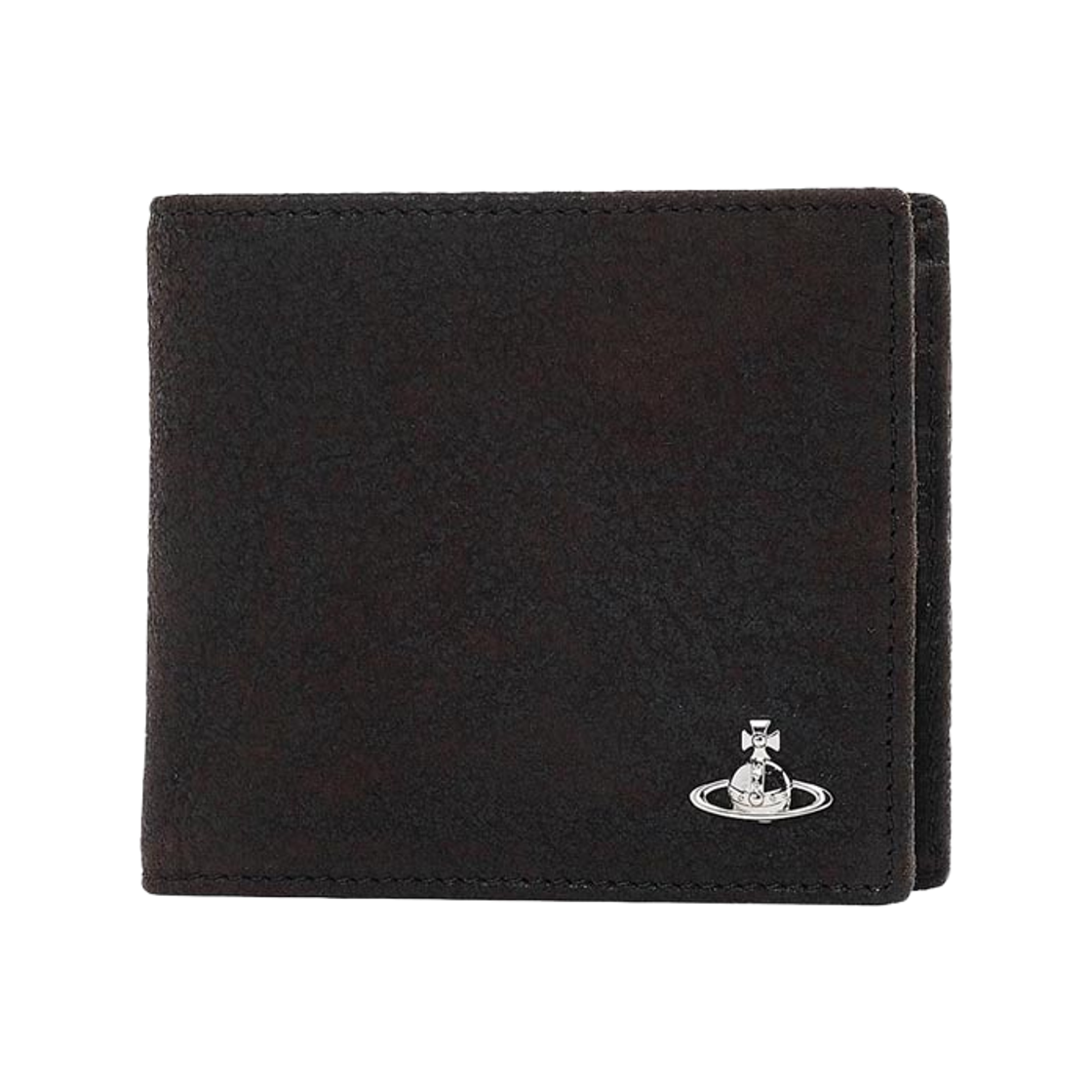 5115003MM-L00BK-D402 Vivienne Westwood Metal Orb Logo Suede Bifold Wallet Dark Brown