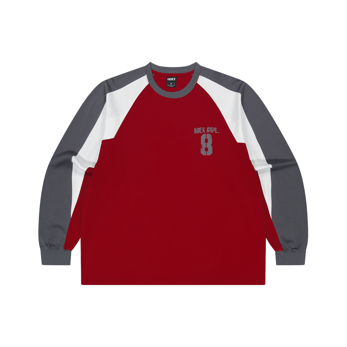 에이치덱스 넘버8 래글런 블럭 롱 슬리브 딥 레드(HDEX Number 8 Raglan Block Long Sleeve Deep Red) - 1