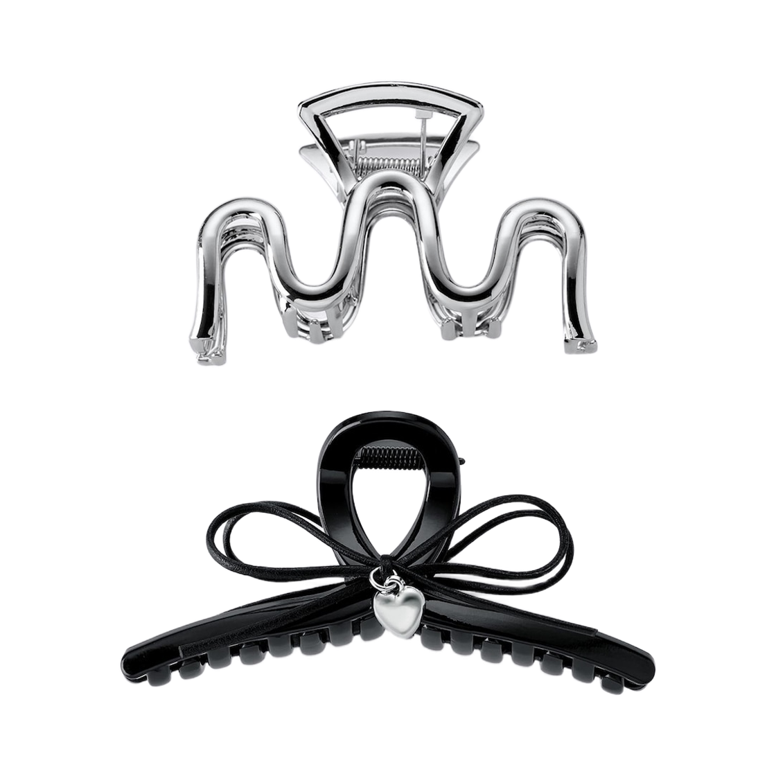 (W) GU 리본 메탈 헤어 클립 블랙 (2개입)((W) GU Ribbon Metal Hair Clip Black (2 Pack))