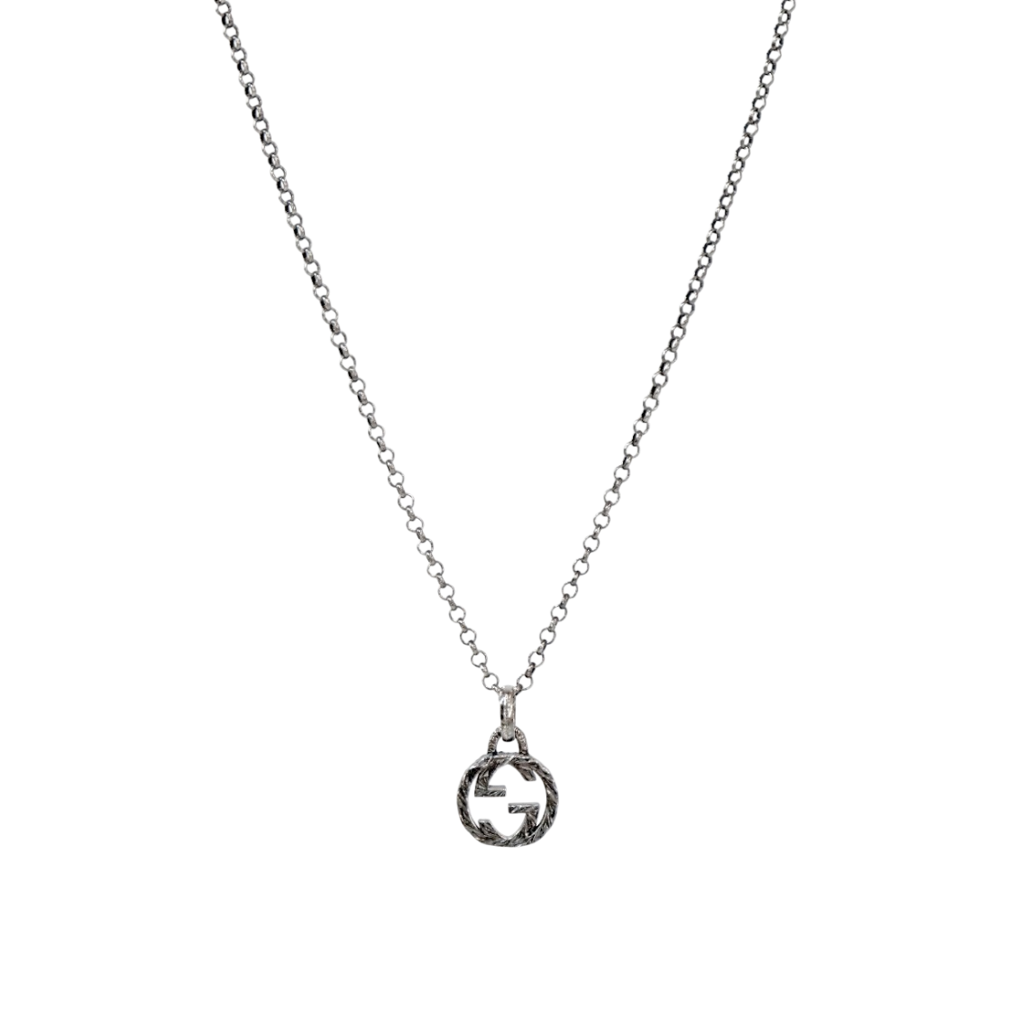 IT7LKPQMHTBQ Gucci Black Interlocking G Silver Necklace C-B52940