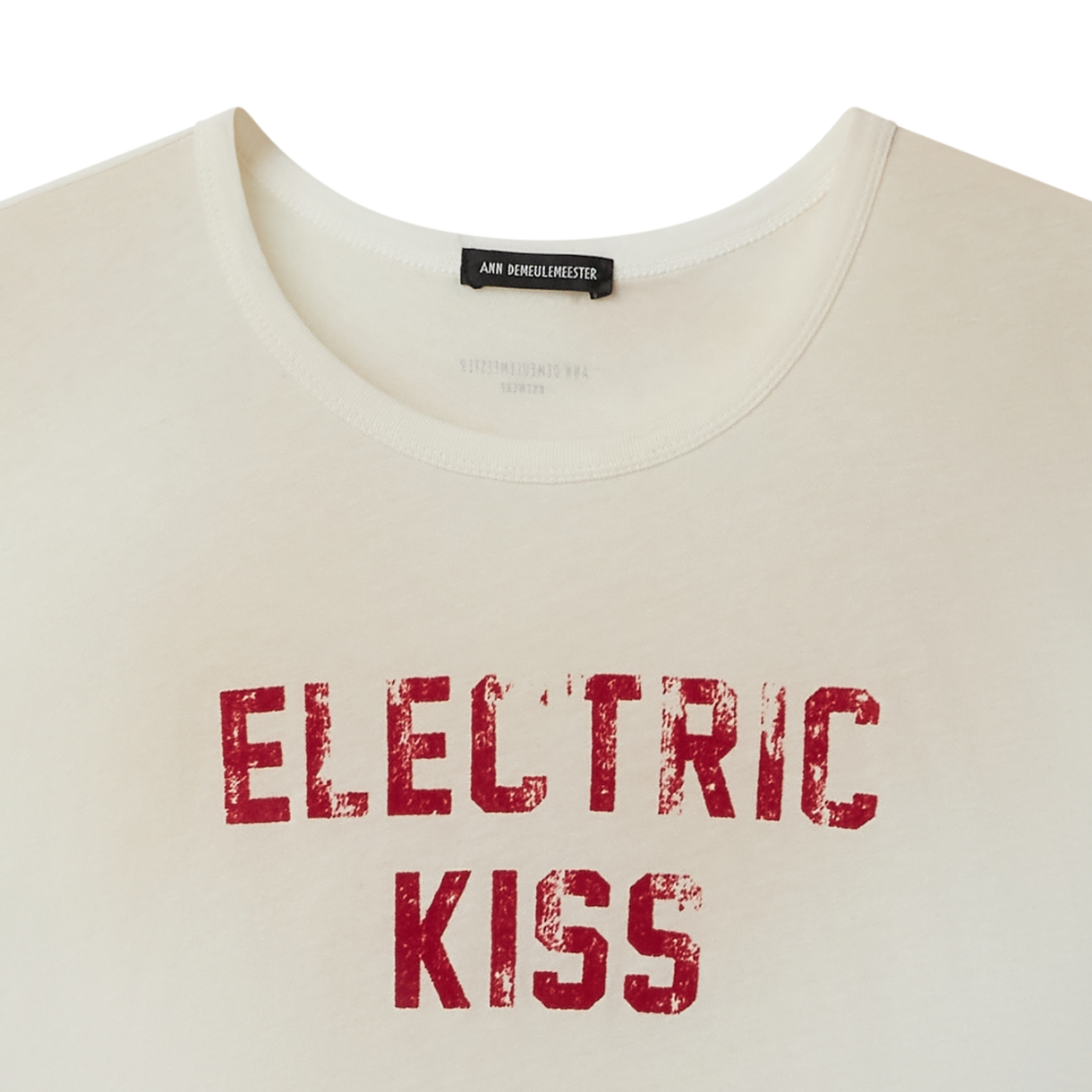 [오프라인 전용] 앤 드뮐미스터 우먼 플로어 마이크로 티셔츠 "Electric Kiss" 플록 프린트 초크 - 26SS([오프라인 전용] Ann Demeulemeester Women Floor Micro T-Shirt With "Electric Kiss" Flock Print Chalk - 26SS) - 3