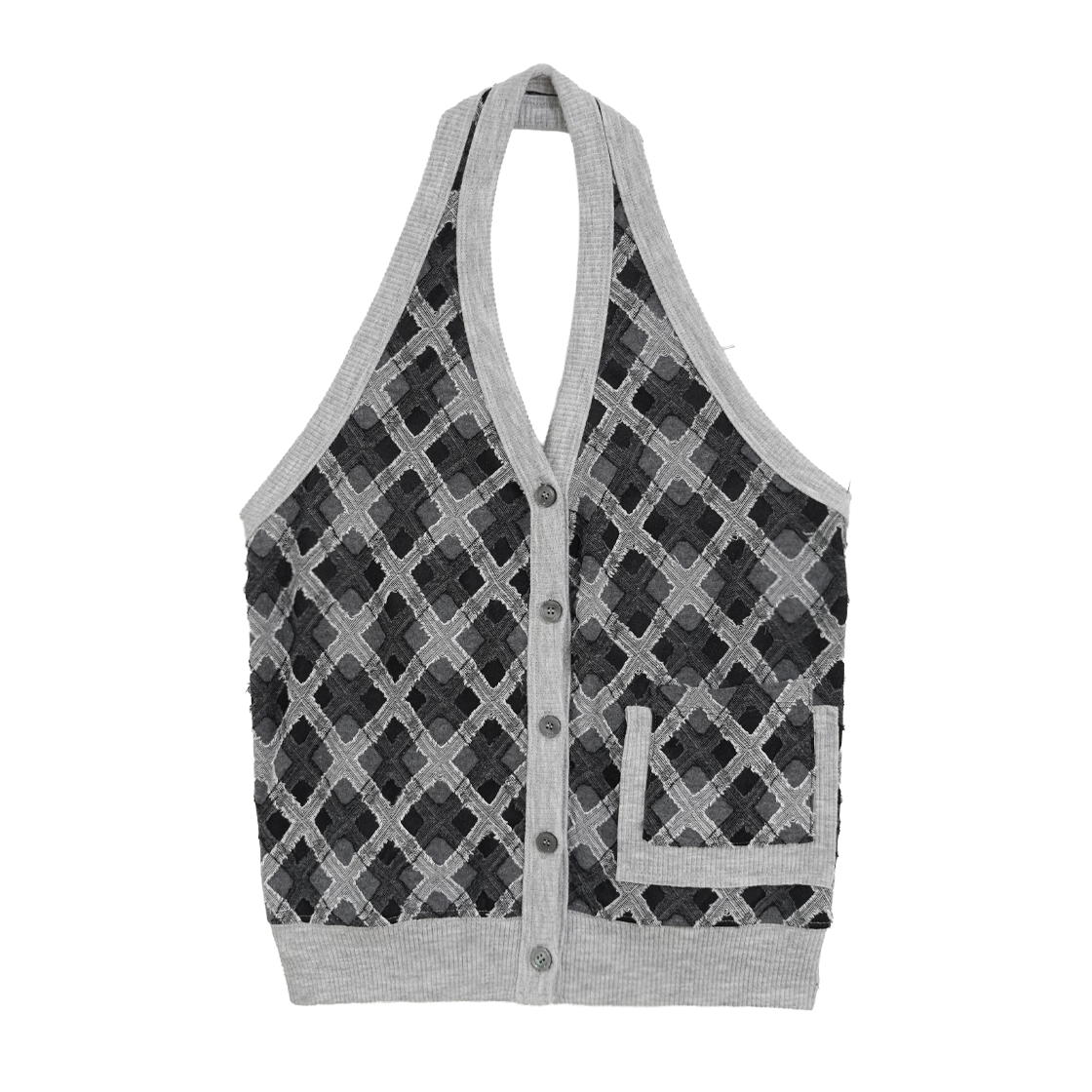 솜속 아가일 자가드 홀터넥 베스트 멜란지 그레이(SOMSOC Argyle Jacquard Halterneck Vest Melange Grey)