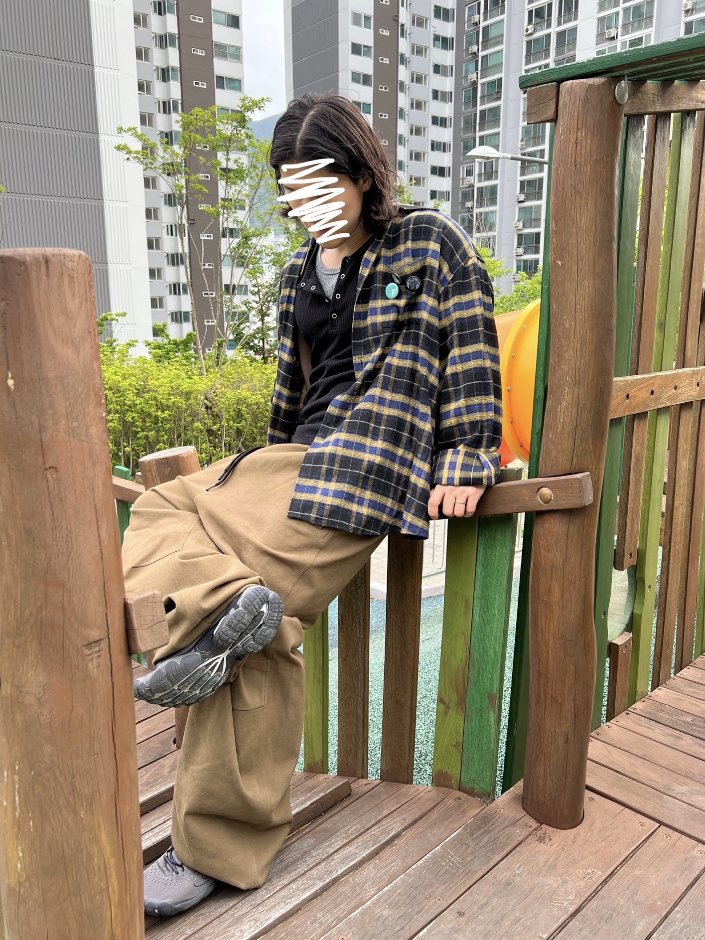MJD Oversized Flannel Check Shirt Multi, Hono Report Leaf Bracelet 착용 스타일 - 7