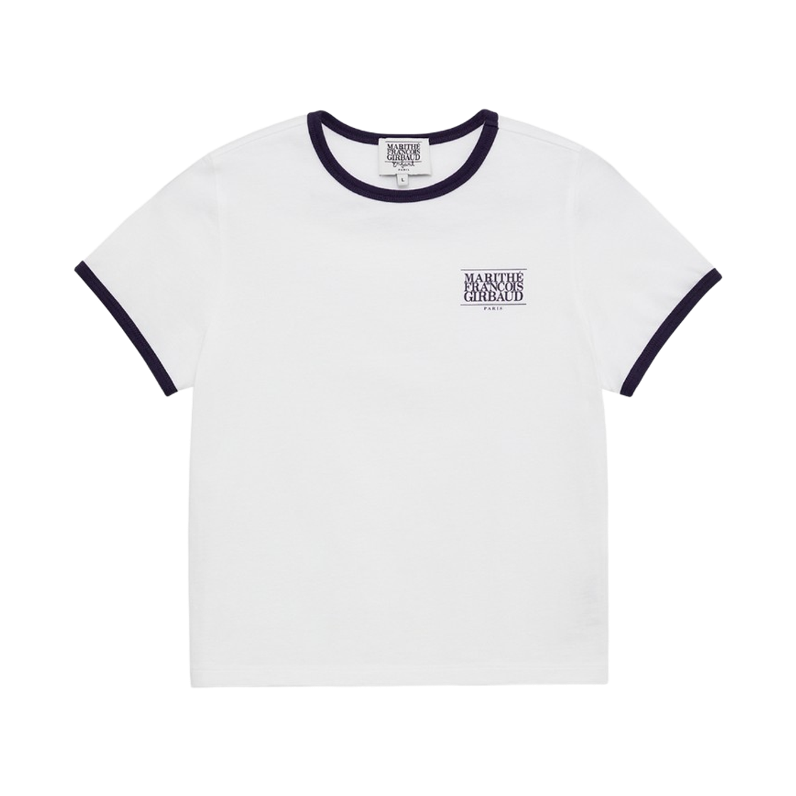 (키즈) 마리떼 프랑소와 저버 클래식 로고 링거 티셔츠 화이트((Kids) Marithe Francois Girbaud Classic Logo Ringer T-Shirt White)
