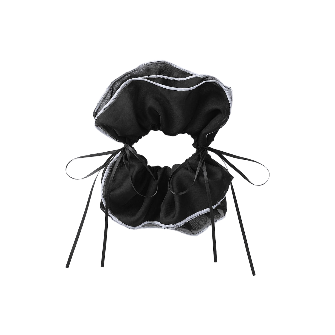 (W) GU 파이핑 리본 스크런치 블랙((W) GU Piping Ribbon Scrunchie Black)