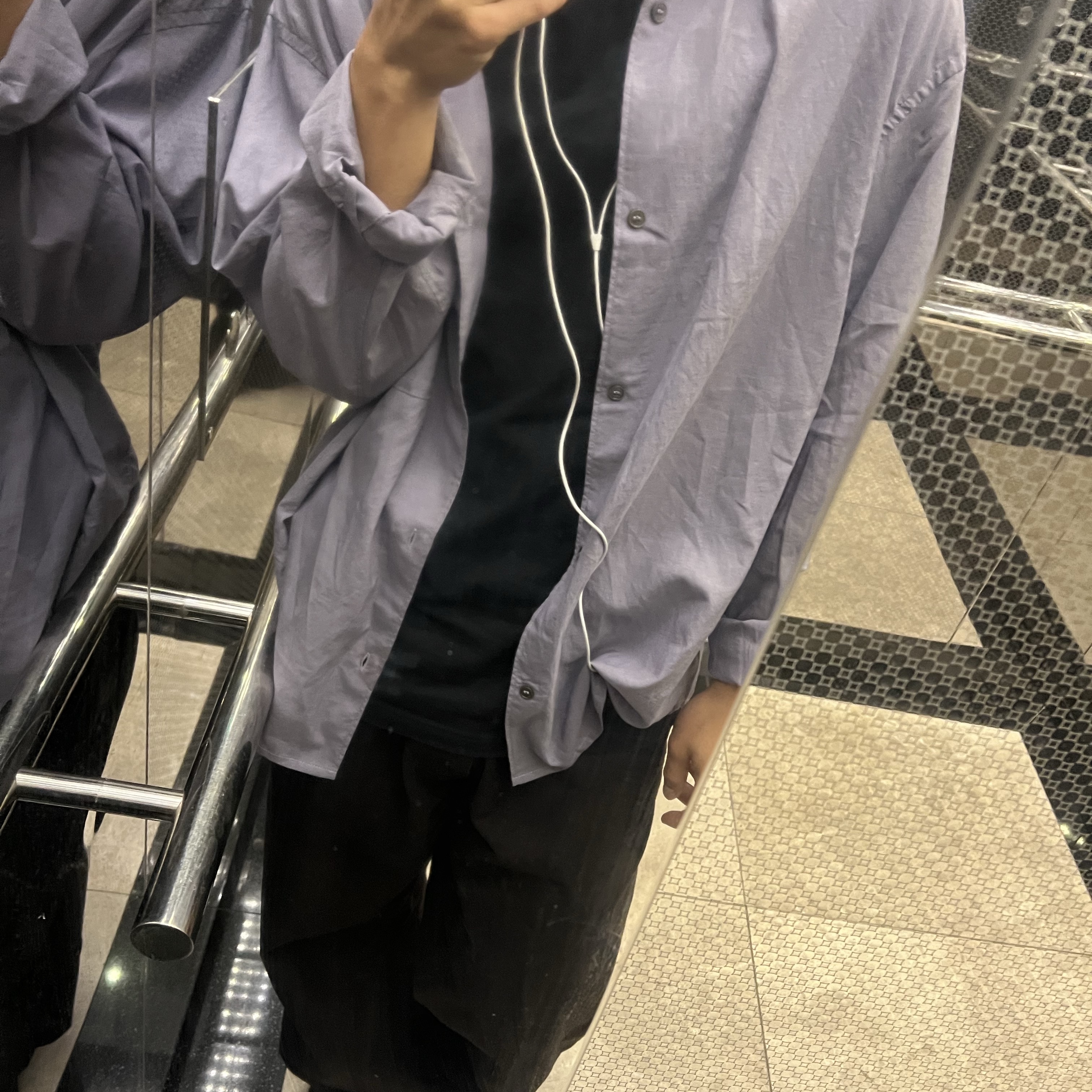 Polyteru Tenco Loosed Shirt 2.0 Mid Blue Gray, Polyteru 1011 Feather Gosima Pants Deep Charcoal 착용 스타일 - 2
