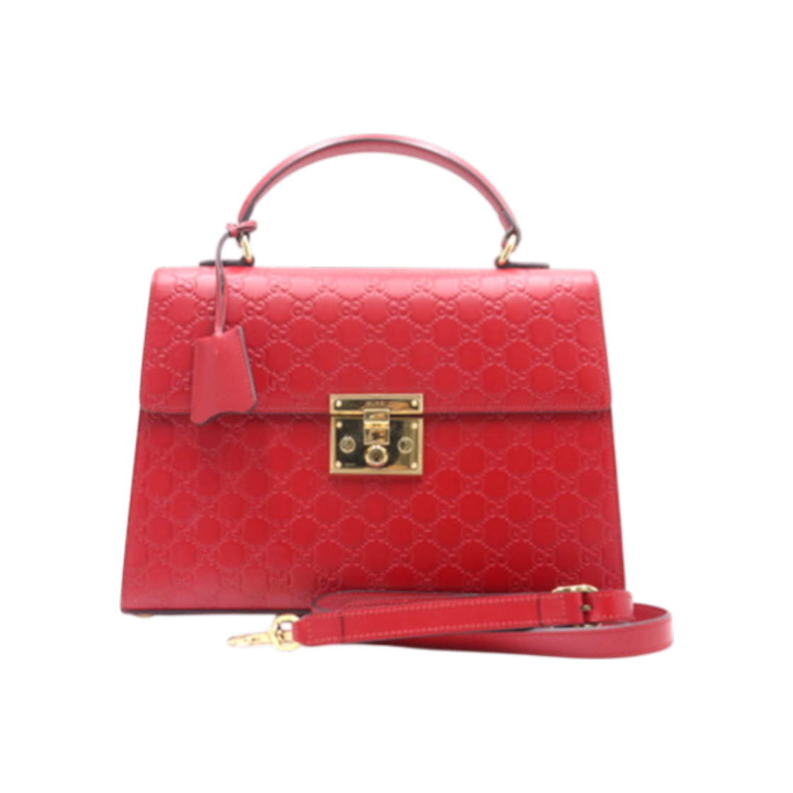 ITK6AF5UFTHR Gucci 428208 Red Signature Medium Padlock Top Handle Tote & Shoulder Bag Crossbody AA29669