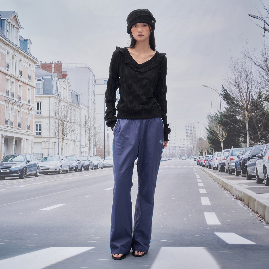 솜속 로라 도트 파이핑 트랙 팬츠 네이비(SOMSOC Laura Dot Piping Track Pants Navy) - 2