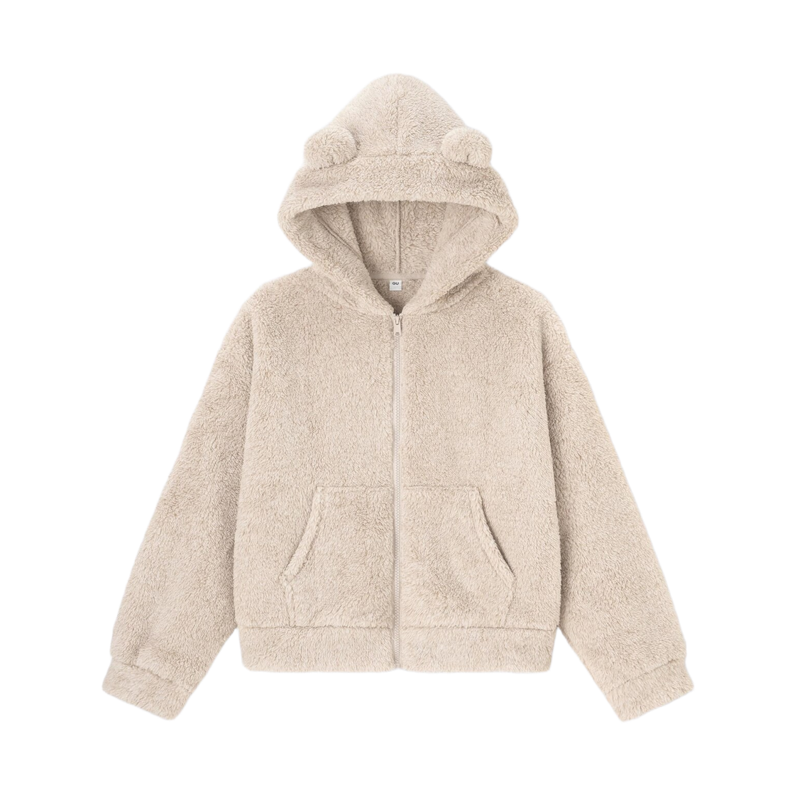 (W) GU 마시멜로우 필 베어 풀집 후드 베이지((W) GU Marshmallow Feel Bear Full Zip Hoodie Beige) - 1