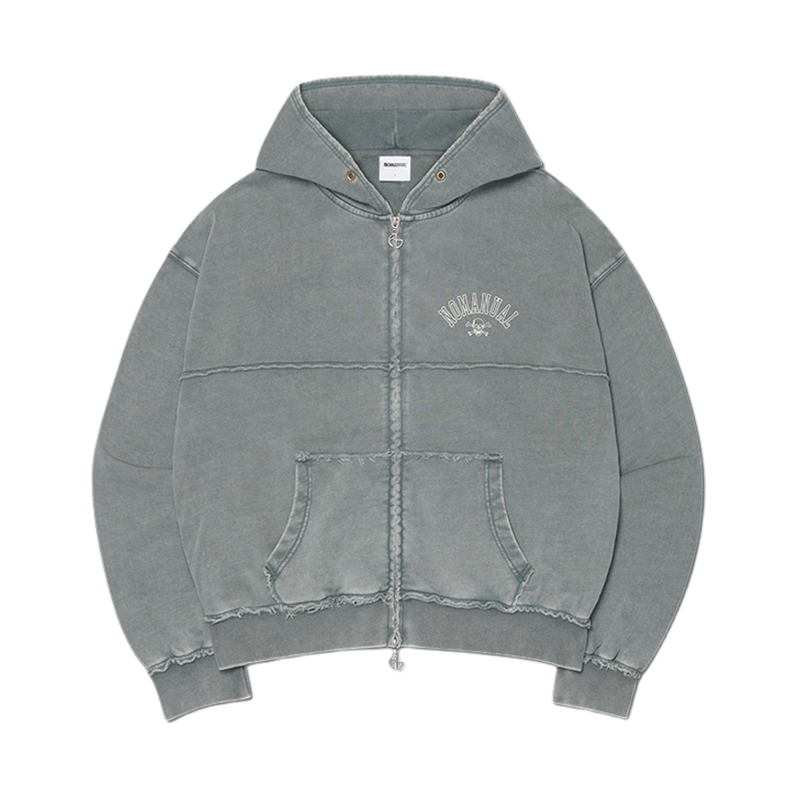 NMSS62HD01WGY NOMANUAL Raw Edge Hooded Zip-Up Washed Gray