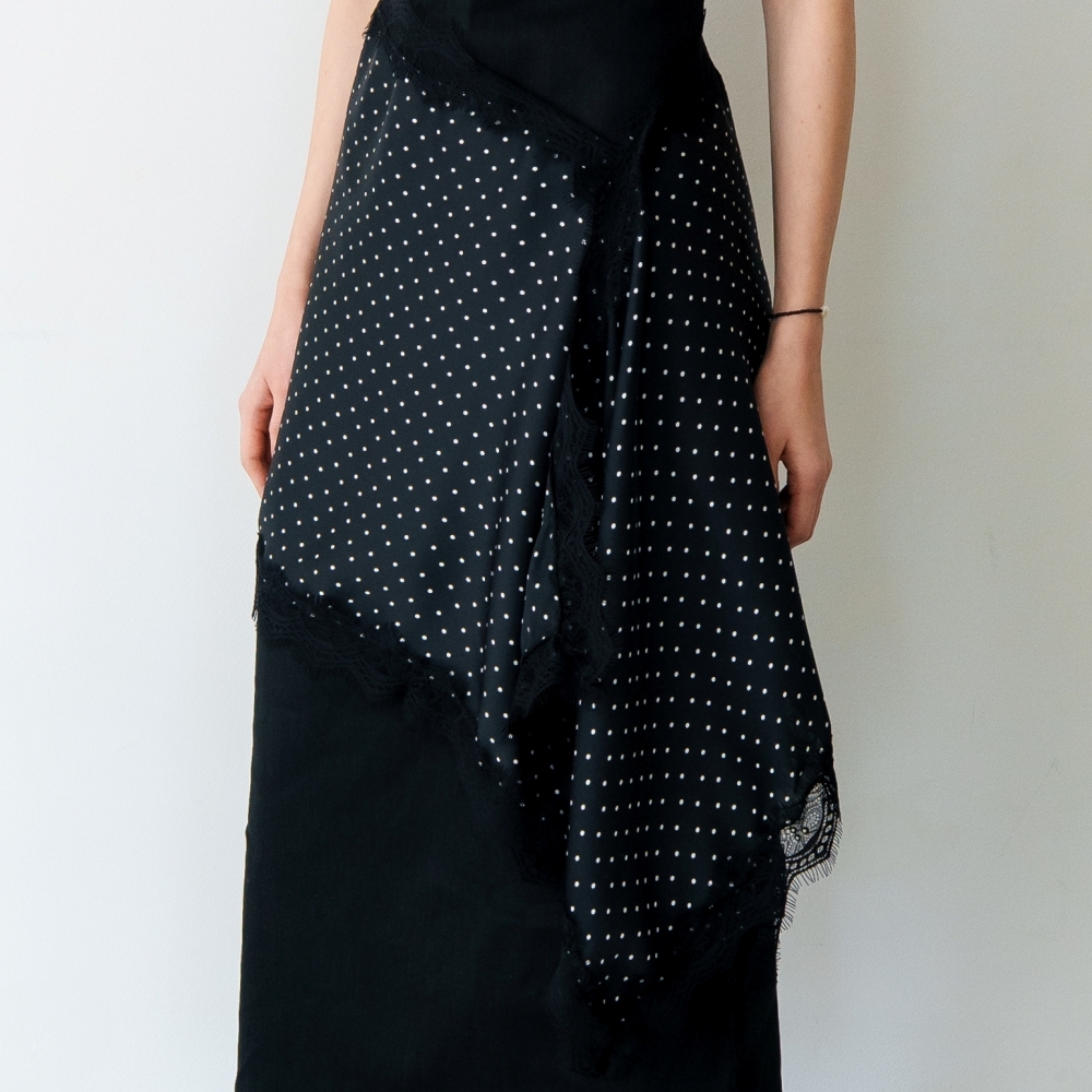 러브미몬스터 레이스 도트 새틴 투웨이 스카프 블랙(lovememonster Lace Dot Satin Two-Way Scarf BLACK) - 5