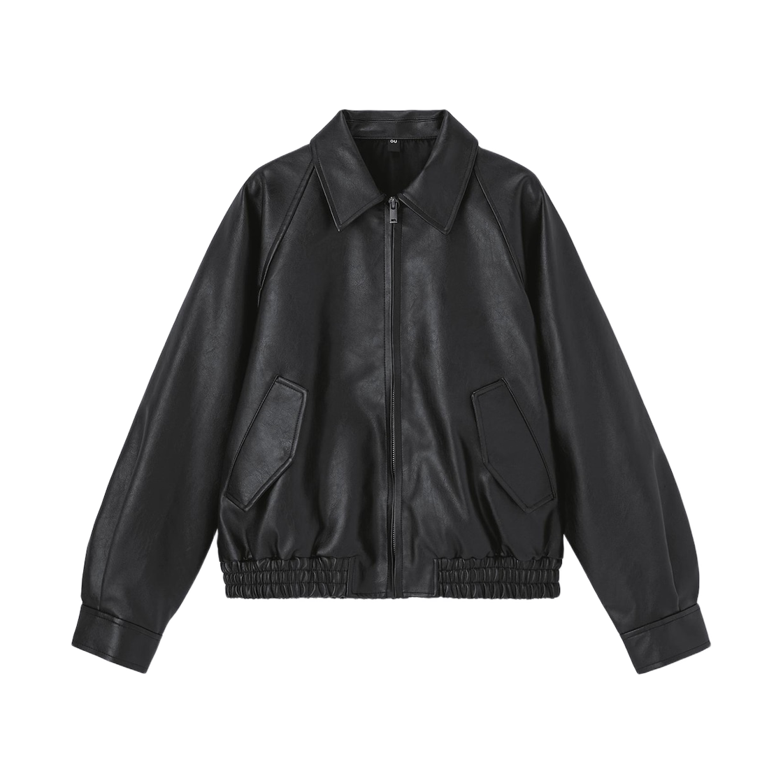 (W) GU 포우 레더 해링턴 자켓 블랙((W) GU Faux Leather Harrington Jacket Black) - 1