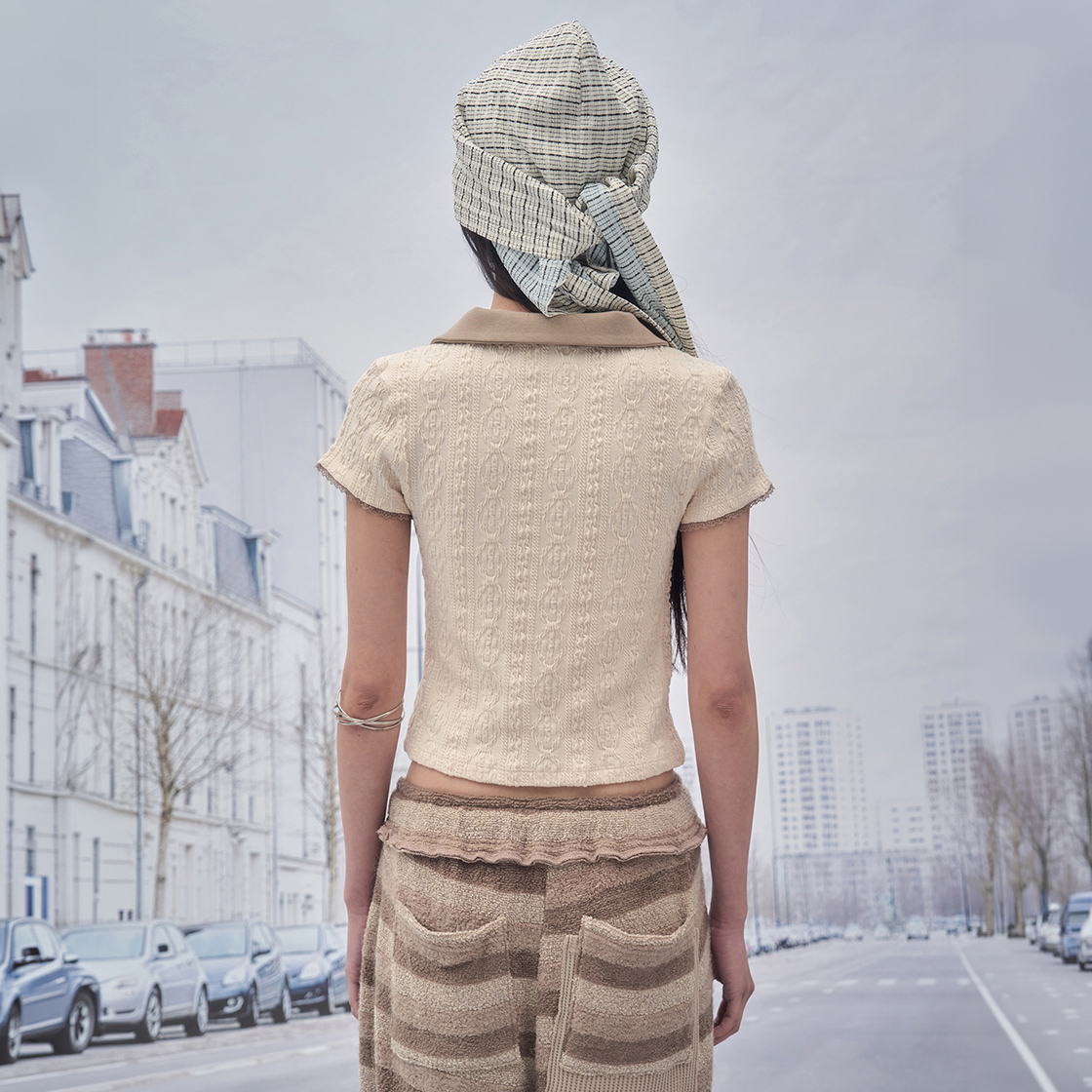 솜속 멜린 아일렛 자가드 니트 탑 아이보리(SOMSOC Melin Eyelet Jacquard Knit Top Ivory) - 3