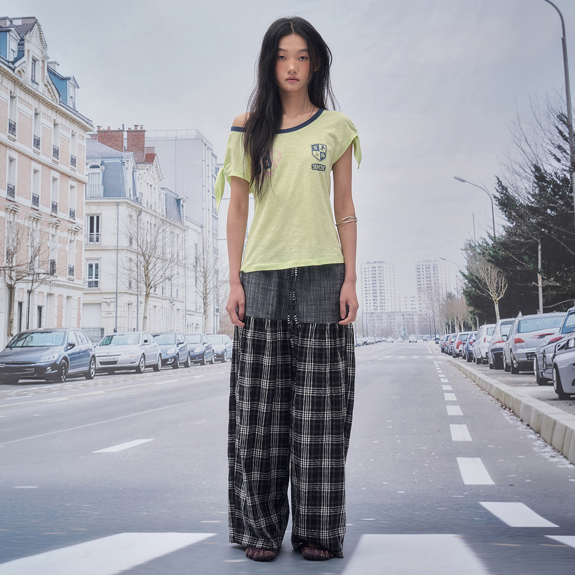 솜속 베이 데님 체크 라운지 팬츠 블랙(SOMSOC Bay Denim Check Lounge Pants Black) - 2