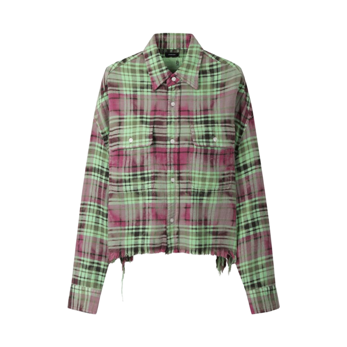 (W) R13 크롭 워크셔츠 오버다이드 핑크 그린 플레이드((W) R13 Cropped Workshirt Overdyed Pink Green Plaid)