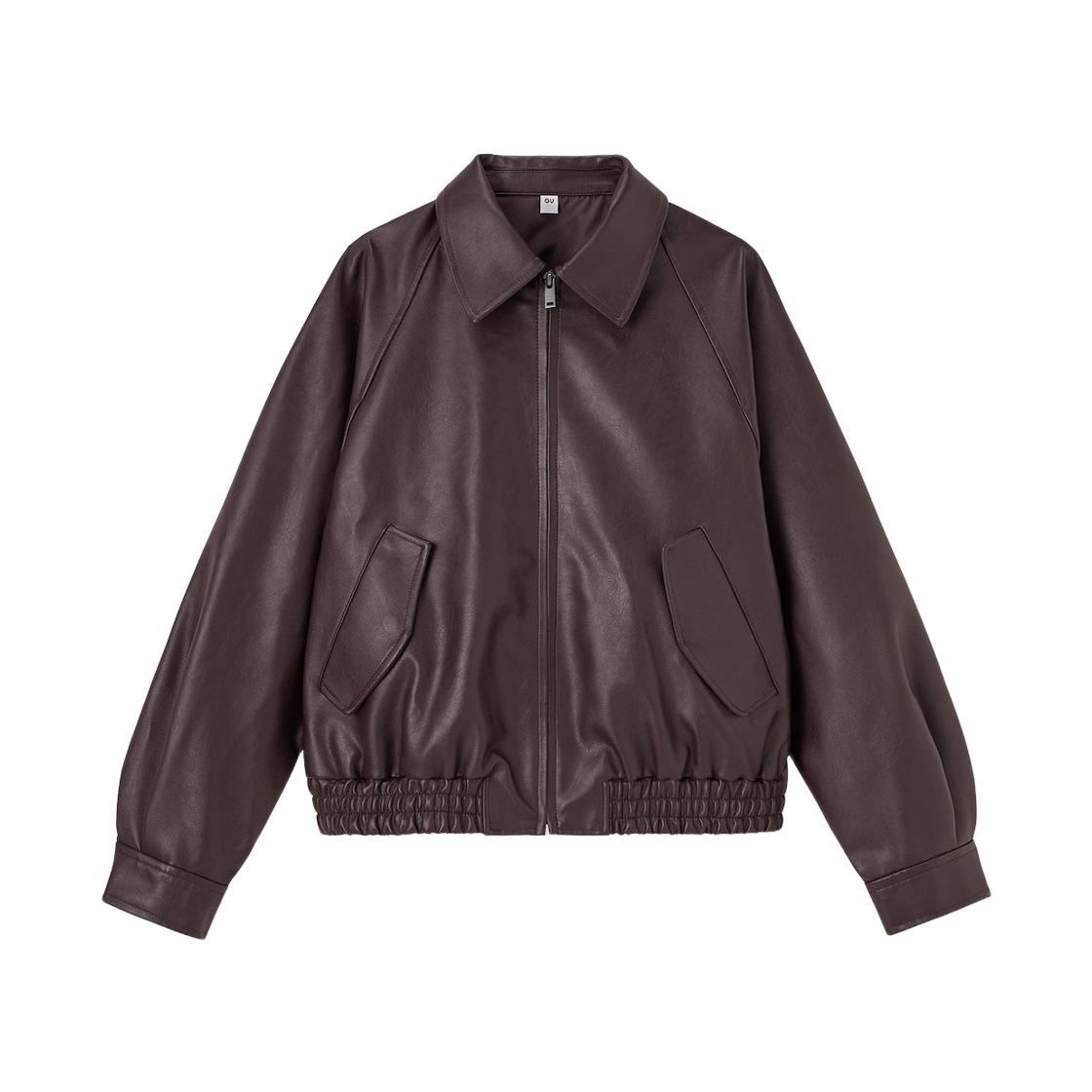 (W) GU 포우 레더 해링턴 자켓 와인((W) GU Faux Leather Harrington Jacket Wine)