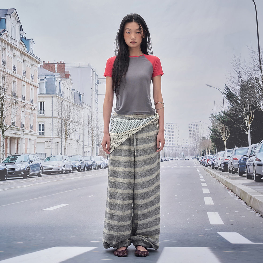 솜속 테이지 스트라이프 테리 팬츠 멜란지 그레이(SOMSOC Tage Stripe Terry Pants Melange Grey) - 2