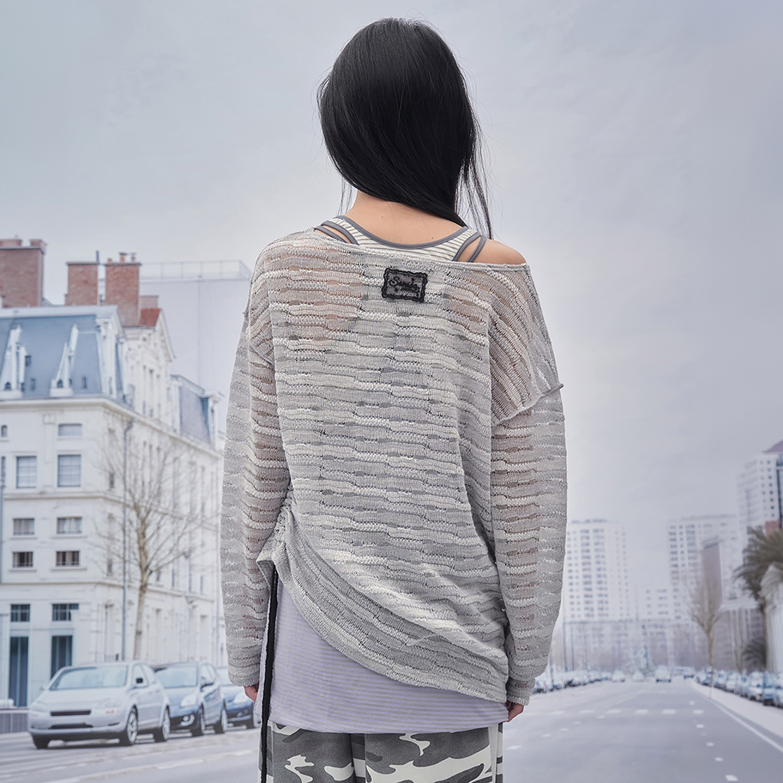 솜속 엘리 레이스 니티드 탑 그레이(SOMSOC Allie Lace Knitted Top Grey) - 3