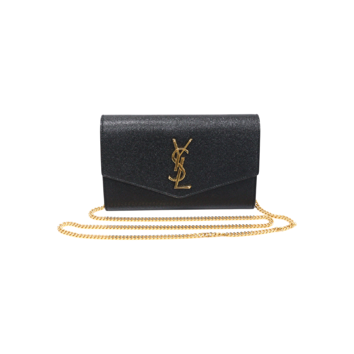 ITJOMOVSGSTV Saint Laurent 607788 Black Grand Poudre Embossed Envelope Uptown Chain Wallet Crossbody Bag