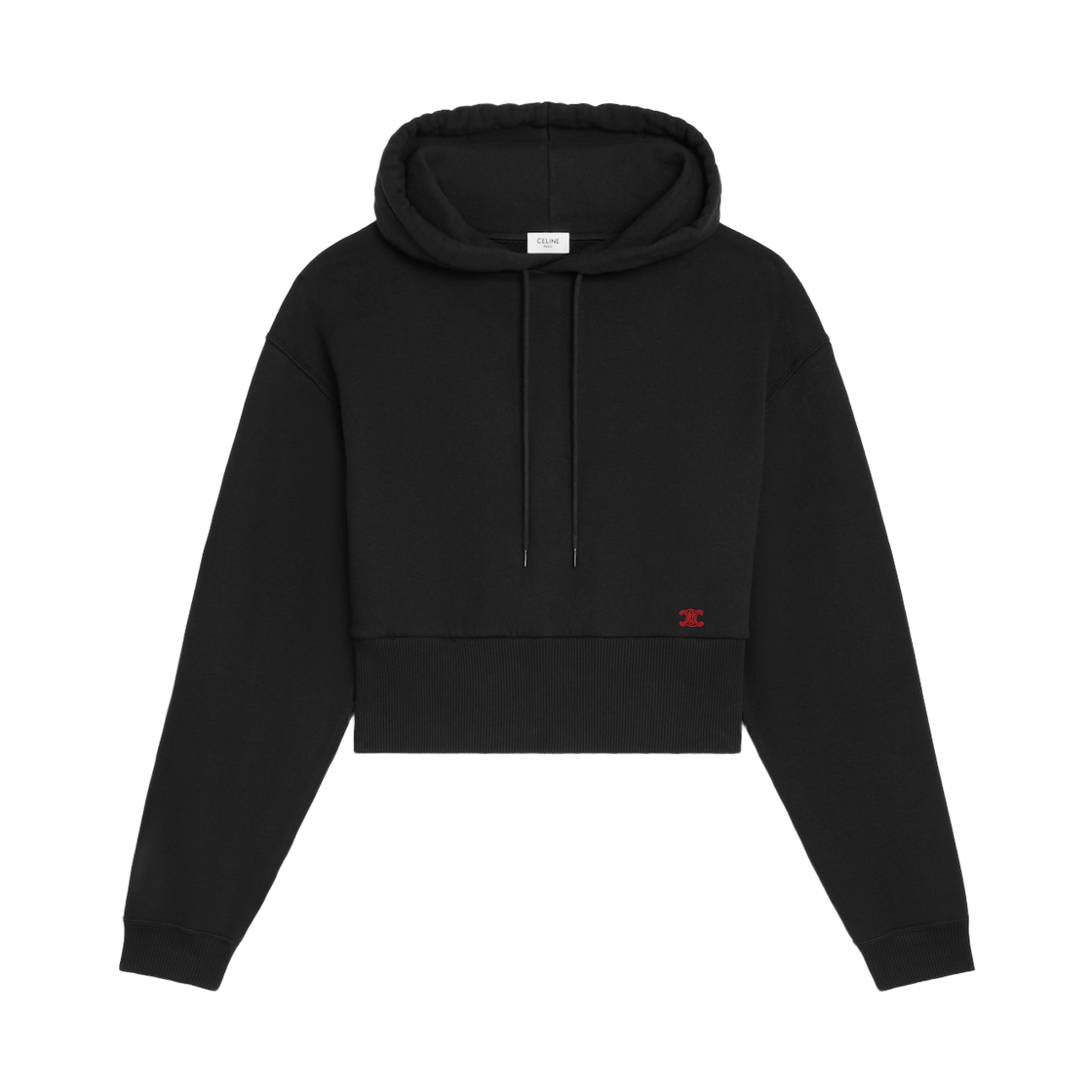 RY0OL1233-GDX7 (W) Celine Cropped Hoodie in Cotton Fleece Black Rouge Cerise