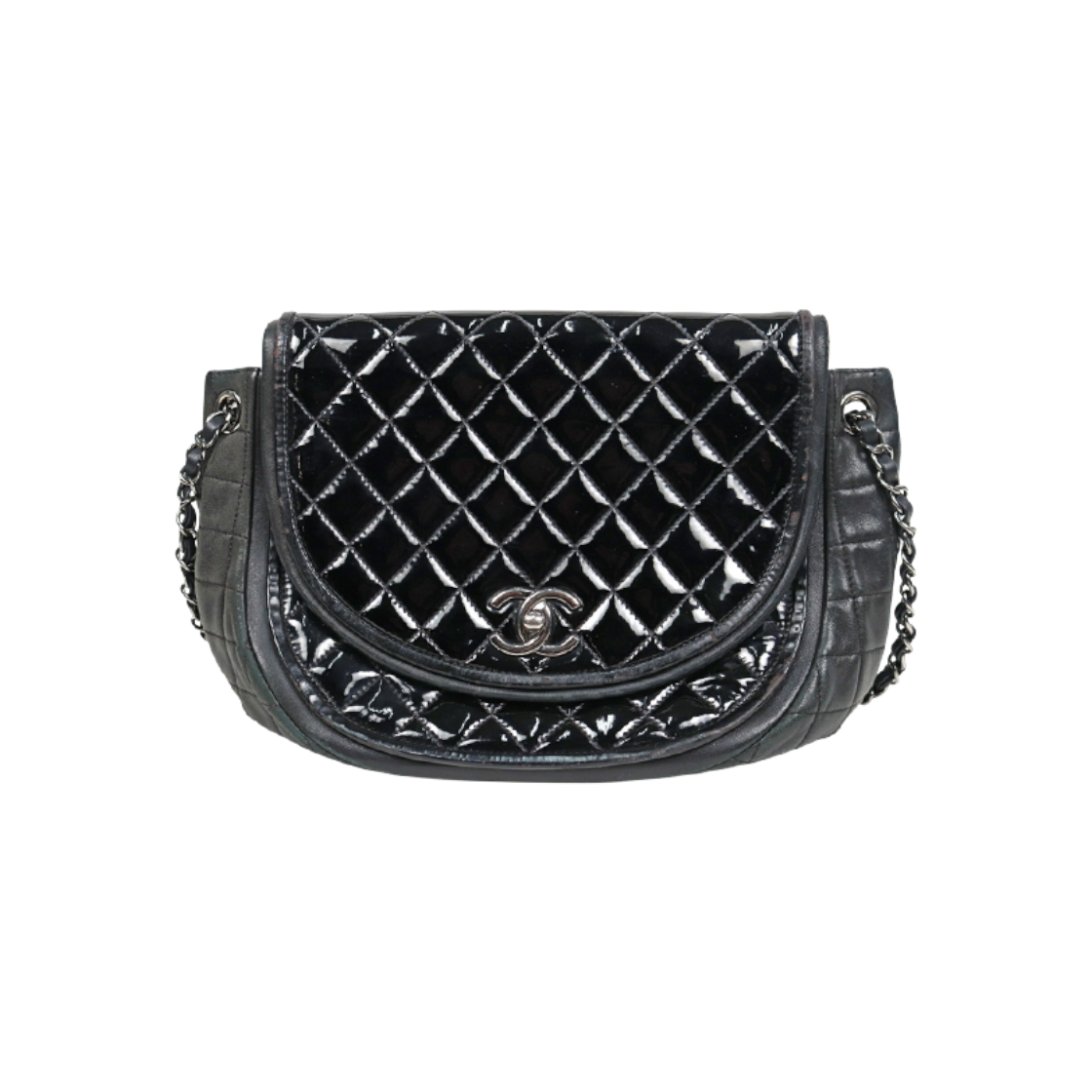 ITGCDUW7DT5U Chanel Black Patent Quilted CC Flap Chain Shoulder Bag